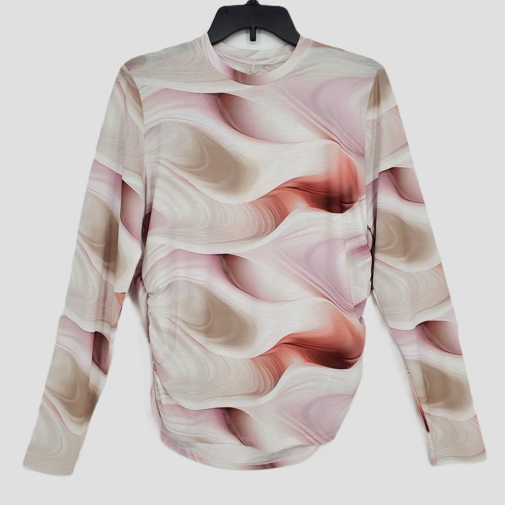 Calia Womens Large Tissue Texture Long‎ Sleeve Crew Dunes Coral Moisture Wicking